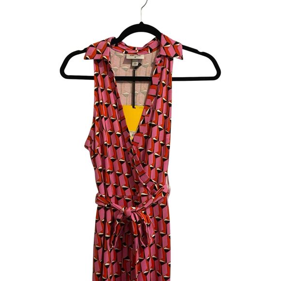 Diane Von Furstenberg DVF Target Sleeveless Pink Modern Geo Jumpsuit Sz S NWT - Picture 2 of 12